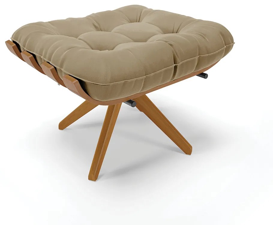 Poltrona com Puff Giratório Costela Suede Marrom Rato Base de Madeira MA30 M11 - D'Rossi