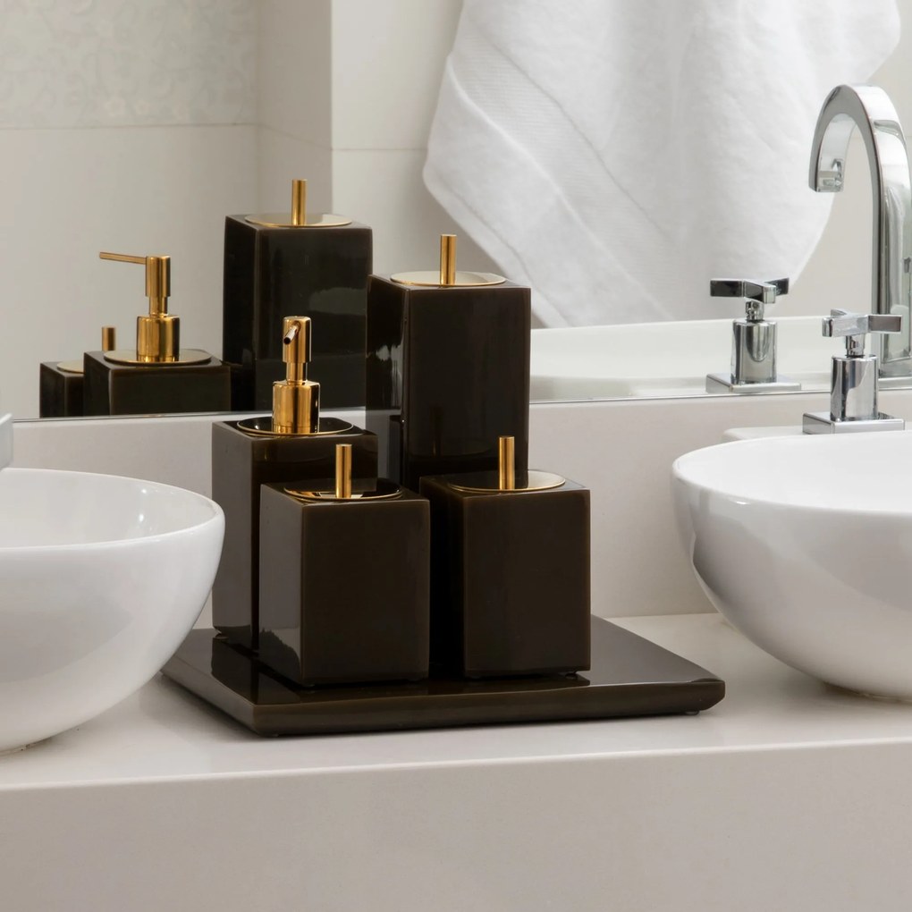 Conjunto Banheiro 5 Peças Davos Resina Marrom Esverdeado - Gold  Gold