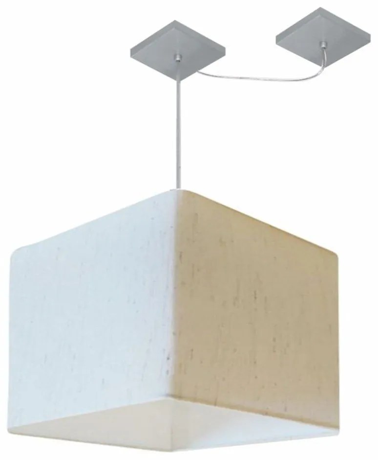 Lustre Pendente Quadrado Com Desvio Md-4268 Cúpula em Tecido 30/35x35cm Linho Bege - Bivolt