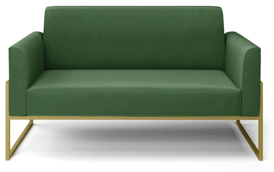 Sofá Namoradeira Base Industrial Alta Dourado Marisa Suede D03 - D'Rossi - Verde