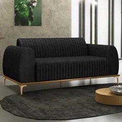 Sofá 180cm 3 Lugares Base Gold Molino D06 Linho D-465 Chumbo - Mpozena