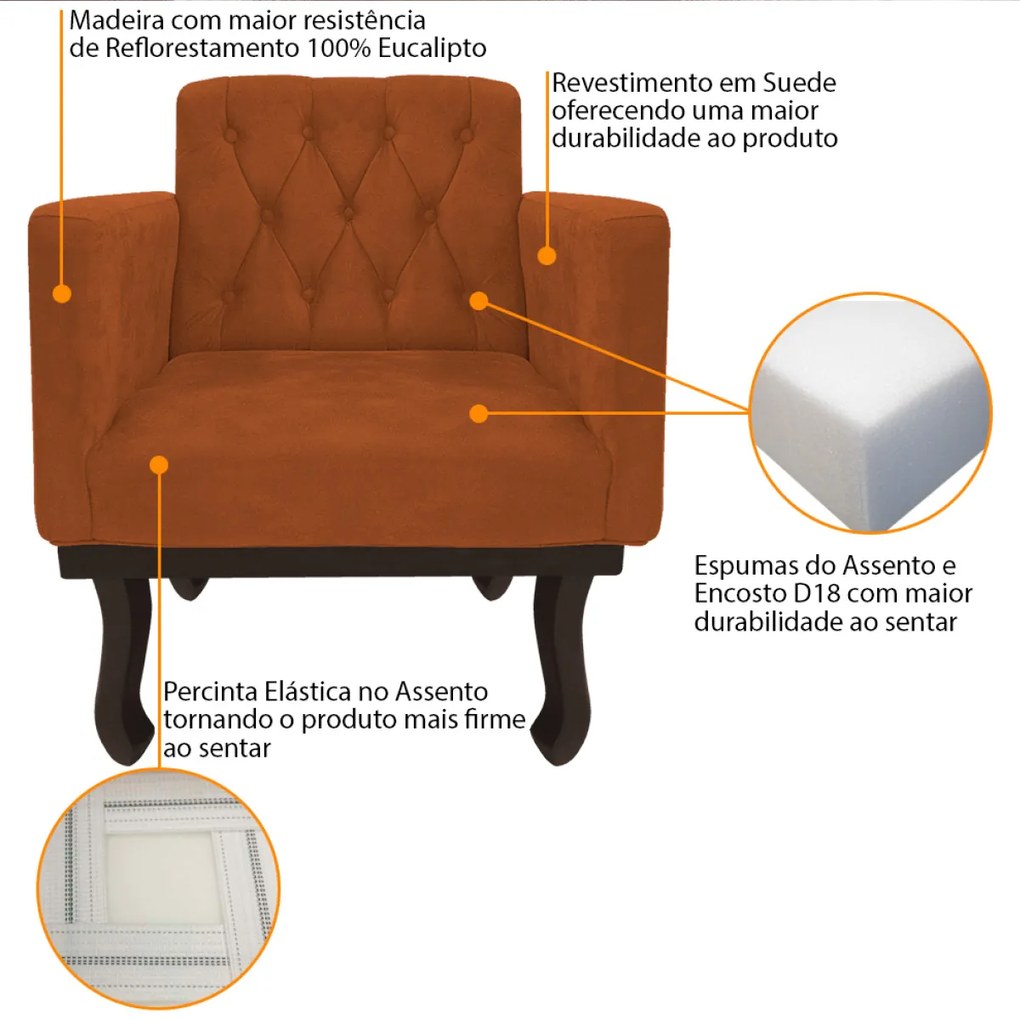 kit 02 Poltronas Classic Pés Luís XV Suede Terracota - ADJ Decor