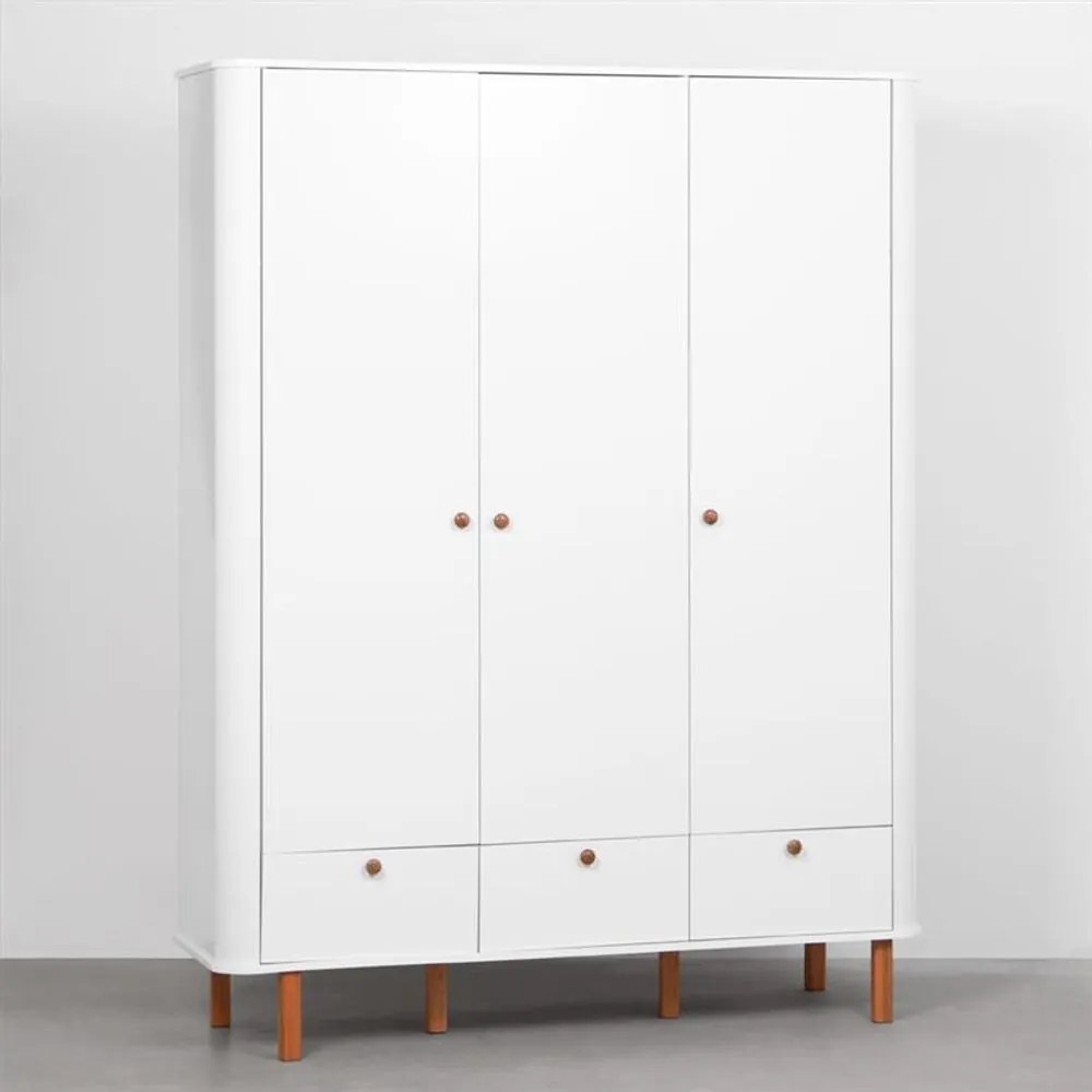 Guarda-Roupa Curvo Pina 3 Portas e 3 Gavetas - Branco e Amêndoa