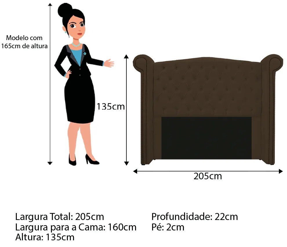 Kit Cabeceira e Calçadeira Veneza 160 cm Queen Size Suede Marrom - ADJ Decor