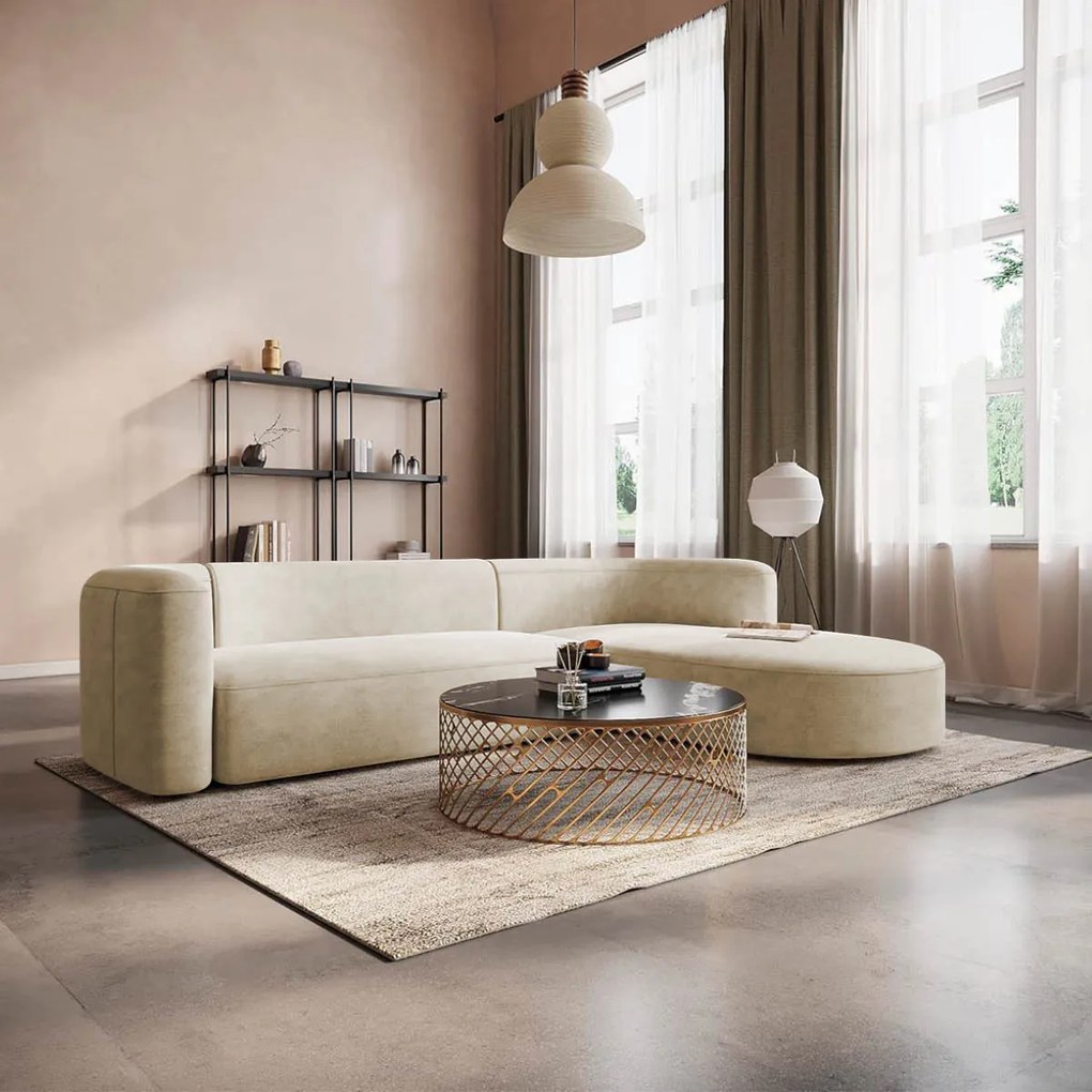 Sofá Modular Celinne Luxuoso Sala de Estar Decoração Luxo 265cm Bouclé