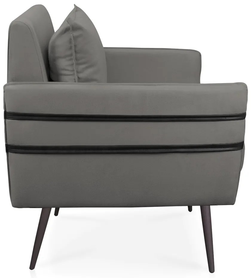 Poltrona Mari Suede com Tira Corano Preto Pés Palito de Ferro Preto - D'Rossi D03 - D'Rossi - Grafite