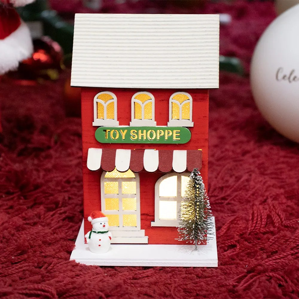 Casinha Decorativa de Natal com Led Vermelho 17x10x9 cm F04 - D'Rossi