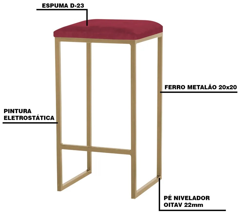 Kit 2 Banqueta Decorativa Billie Base Gold Suede Bordô G41 - Gran Belo