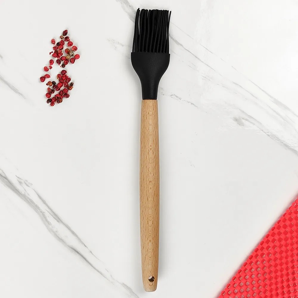 Pincel de Silicone com Cabo de Madeira - Preto