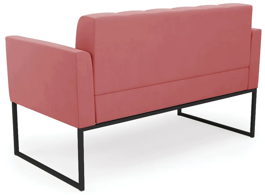Sofá Namoradeira Elisa Suede Rosê Base Metálica Industrial Preto - D'Rossi
