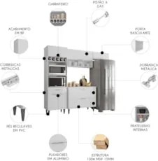Armário de Cozinha Com Tampo CP04 230cm Pérola Branco Z34     - Mpozen