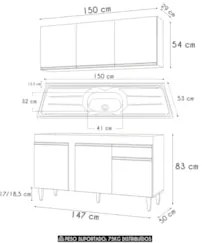 Armário Cozinha e Balcão Com Pia 150cm Dakota Cinza Claro   - Lumil