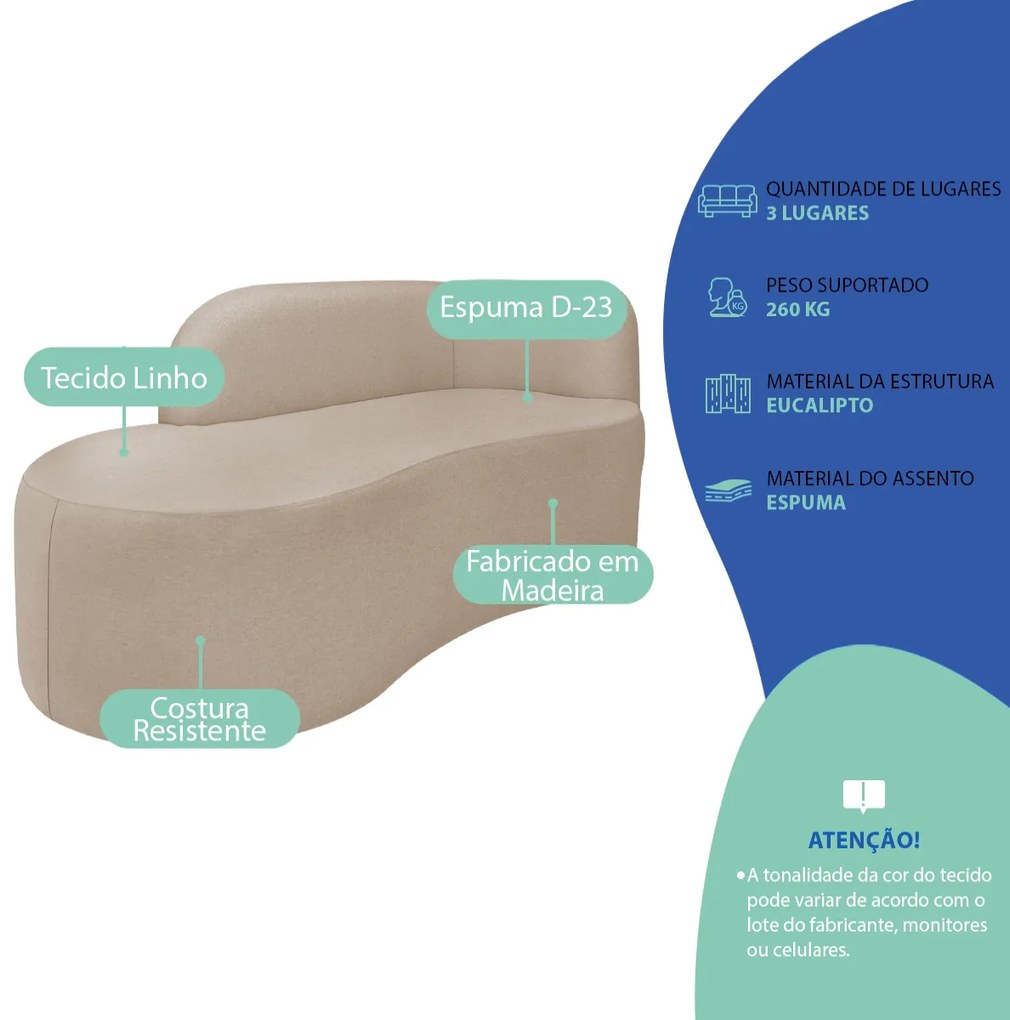 Divã Recamier Orgânico Tokyo 180cm Lado Esquerdo Linho
