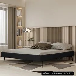 Cama Casal 145cm Pés Metálicos Elisa S05 Linho Preto - Mpozenato