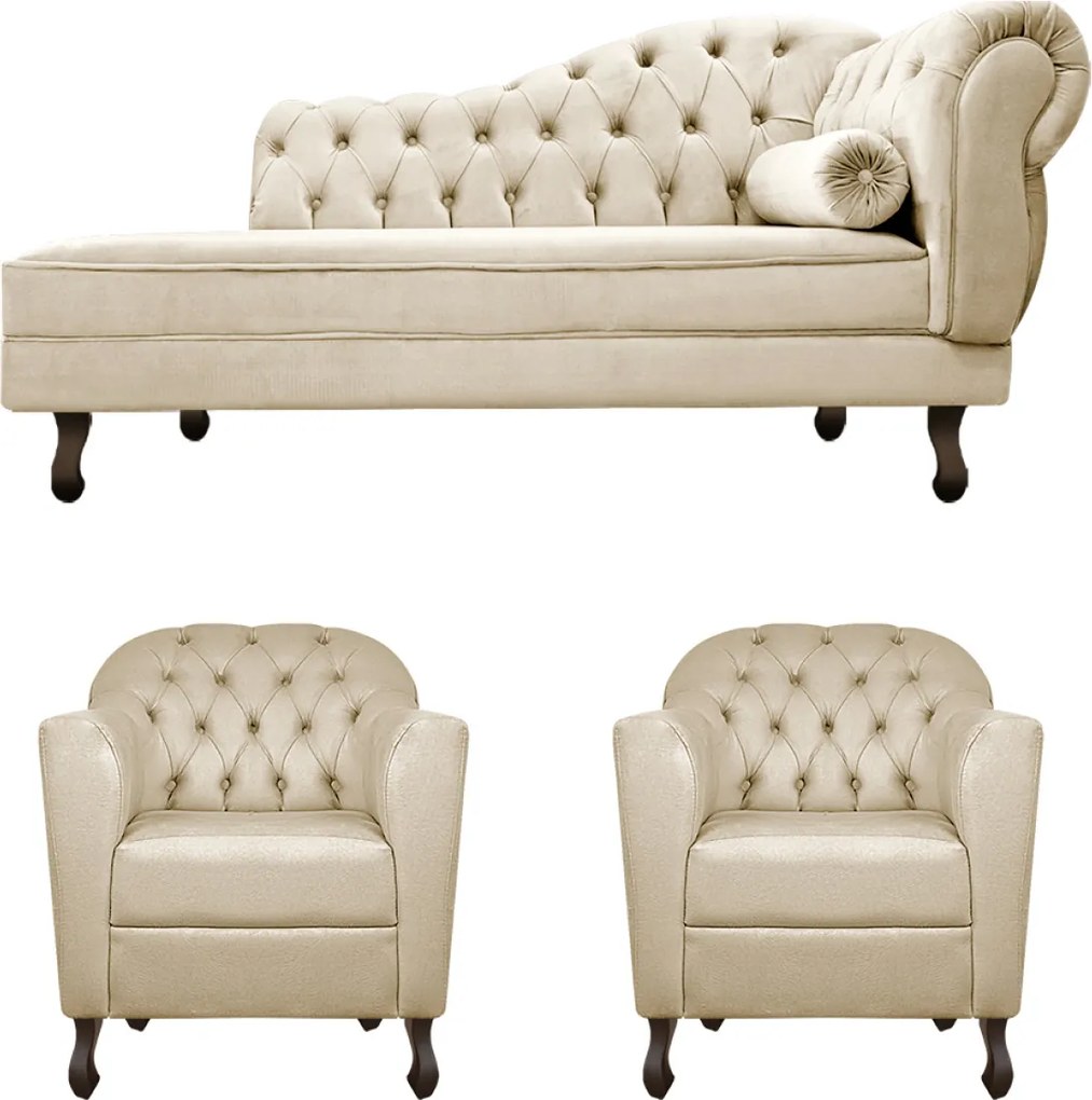 Kit Diva Recamier Diana 140cm Lado Esquerdo e 02 Poltronas Julia Corano - ADJ Decor