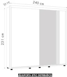 Guarda Roupa Casal 240cm com Espelho Aline Flex A02 Off/Titanium - Mpo