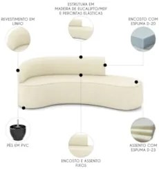 Sofá 4 Lugares Para Sala 220cm Orgânico Wendi Linho Bege I01 - Mpozen