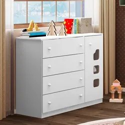 Cômoda Infantil 100% MDF 1 Porta e 4 Gavetas Livia Branco - Phoenix
