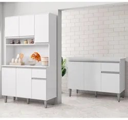 Cozinha Compacta Márcia e Balcão Gabinete Com Tampo Tatiane 120cm Bran