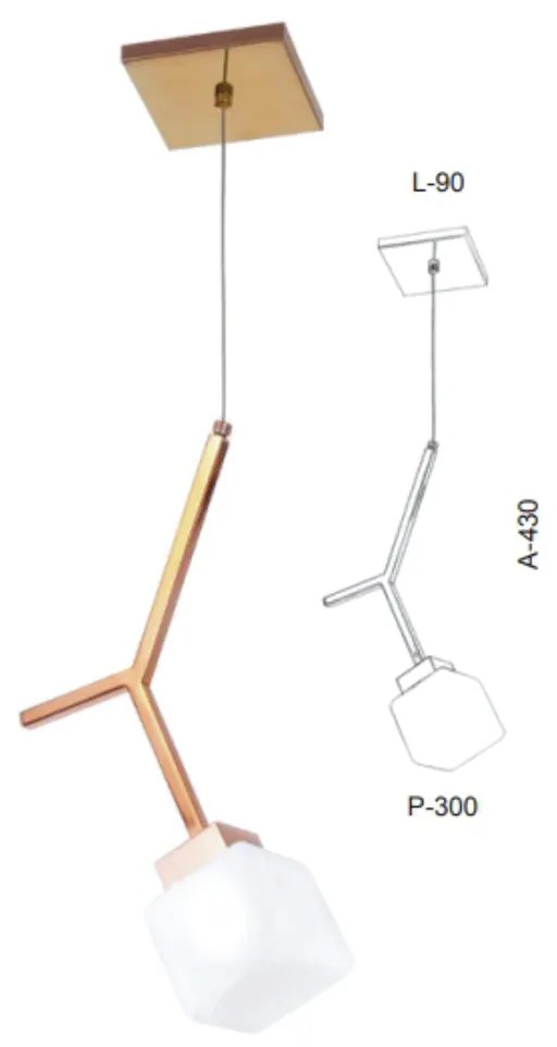 Pendente Three Vidro Quadrado 09X43X30Cm Metal E Cubo 01Xg9 | Old Arti... (BRANCO / DOURADO BRILHO, AMBAR)
