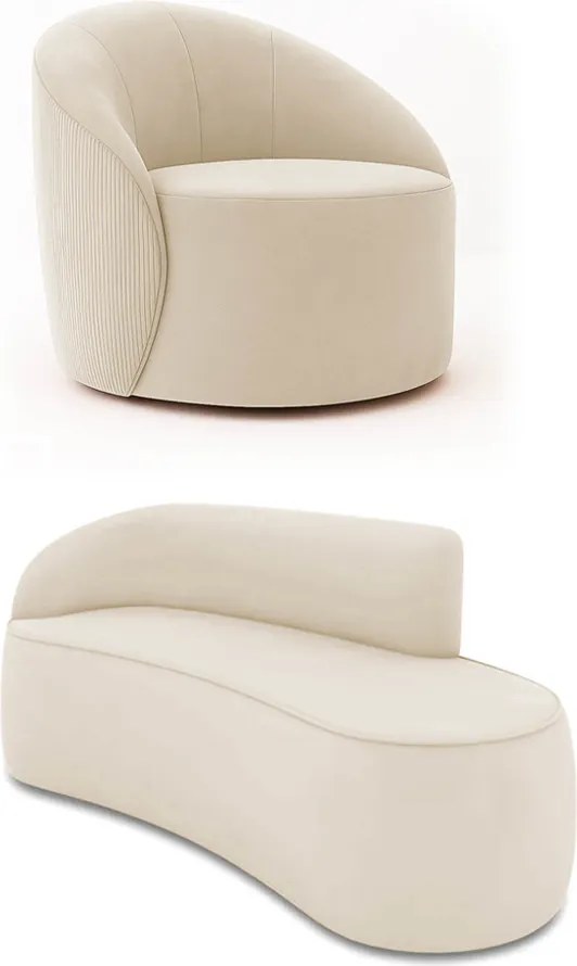 Sofá 3 Lug Orgânico180cm Morgan e Poltrona Giratória Lua Cotelê/Veludo Bege D03 - D'Rossi