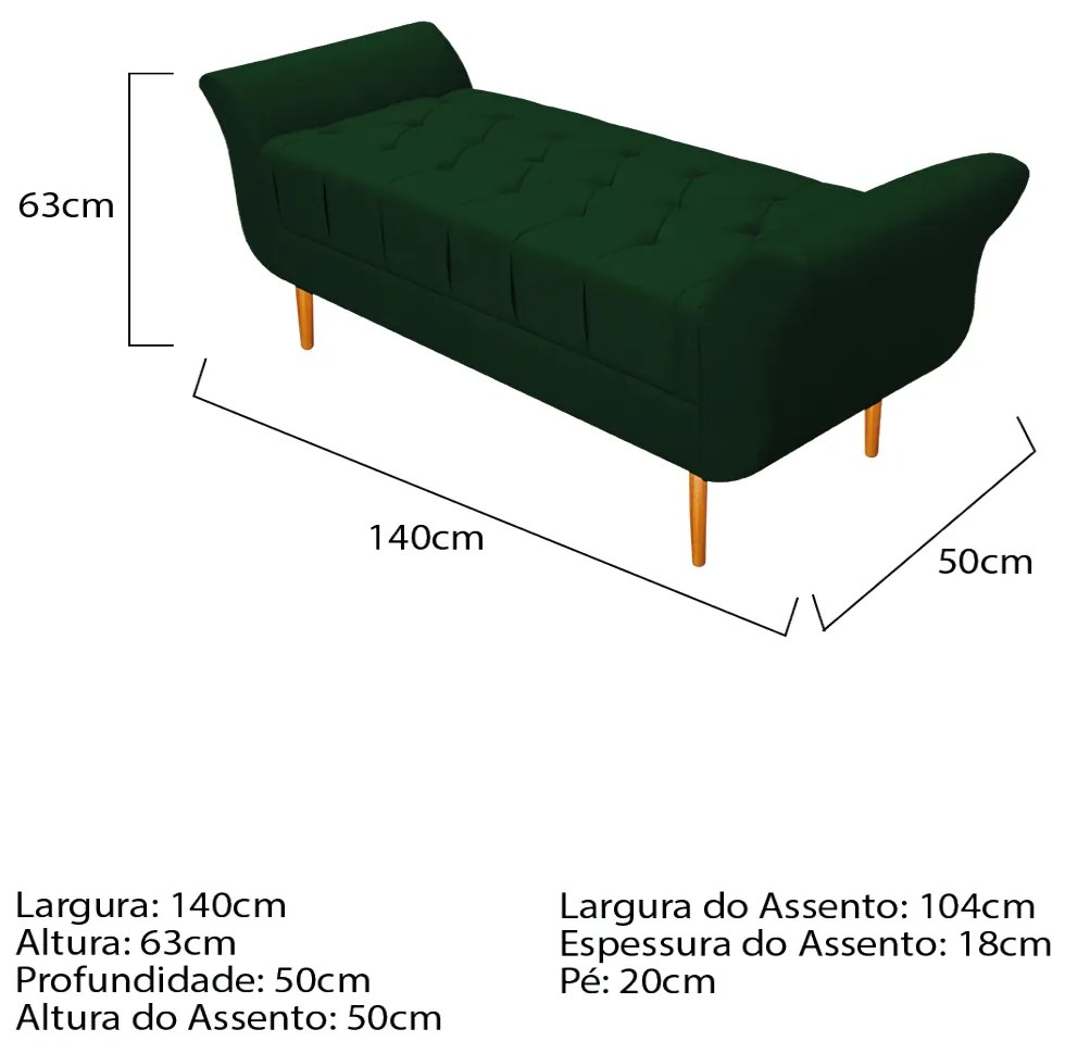 Recamier Estofado Ari 140 cm Casal Suede Verde - ADJ Decor