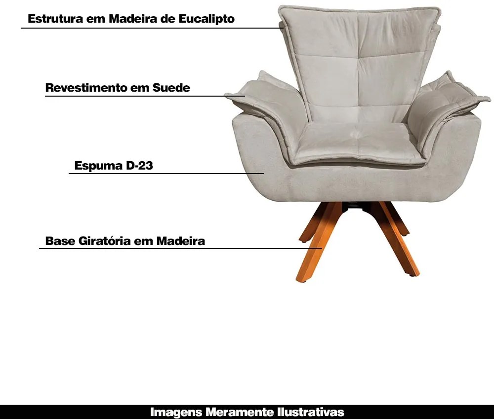 Kit 2 Poltronas Decorativas Base Giratória em Madeira Charger Suede Nude G19 - Gran Belo