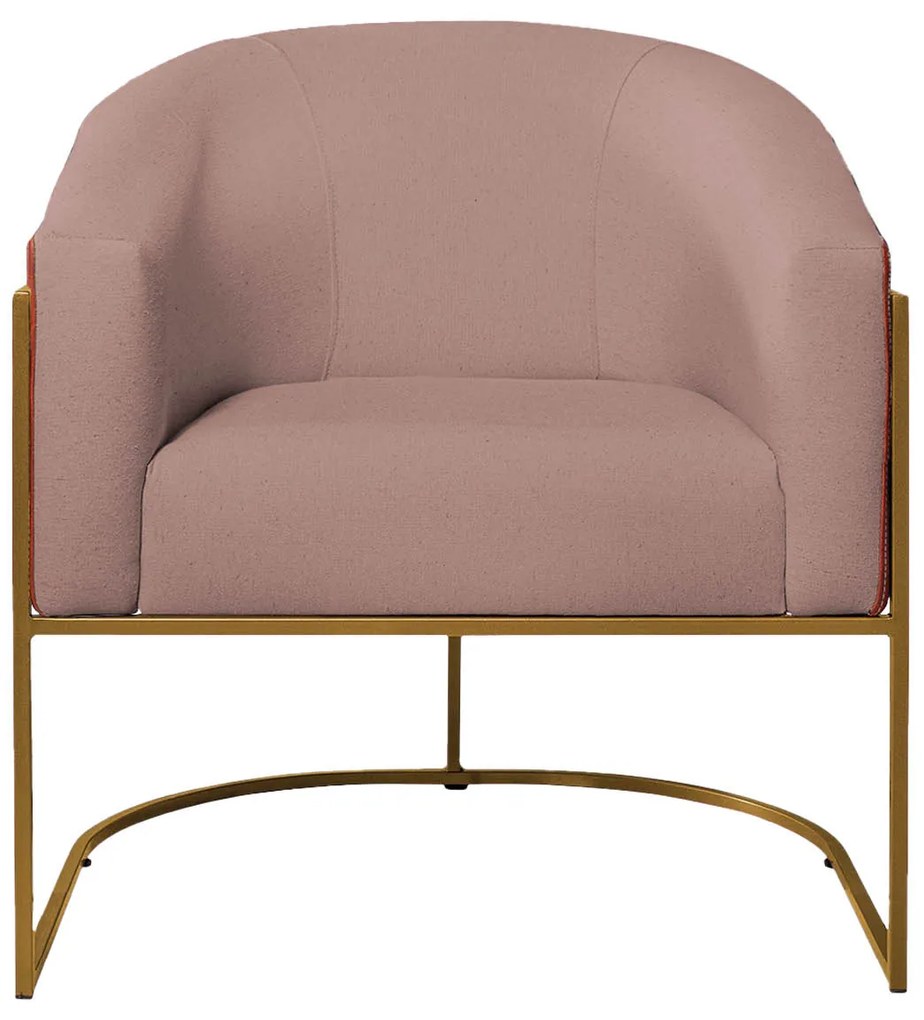 Kit 02 Poltronas Luiza Base de Ferro Dourado Corano Nozes e Linho Rosê - ADJ Decor