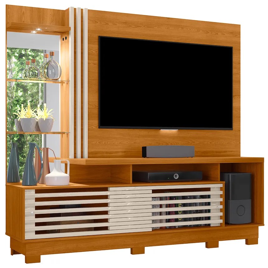 Estante de TV 60 Pol 200cm com Pé Sala de Estar Lumari Cinamomo/Off White M20 - D'Rossi