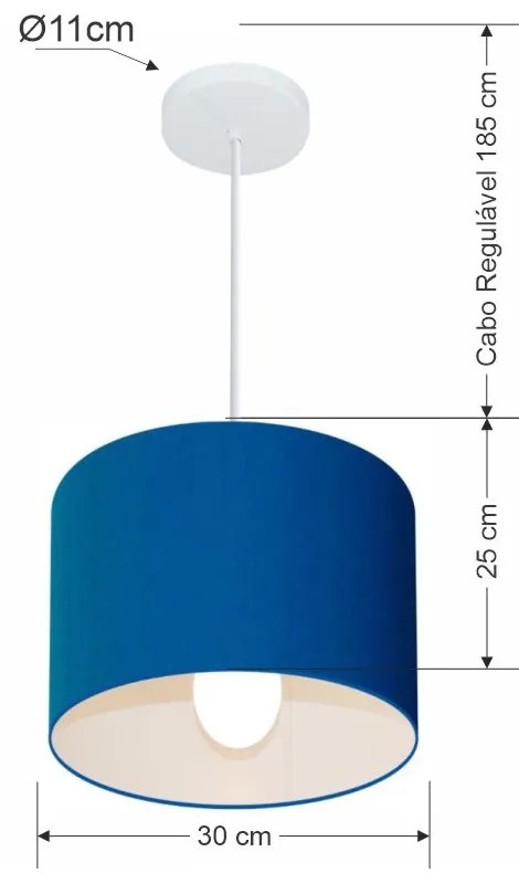 Lustre Pendente Cilíndrico Md-4113 Cúpula em Tecido 30x25cm Azul Marinho - Bivolt