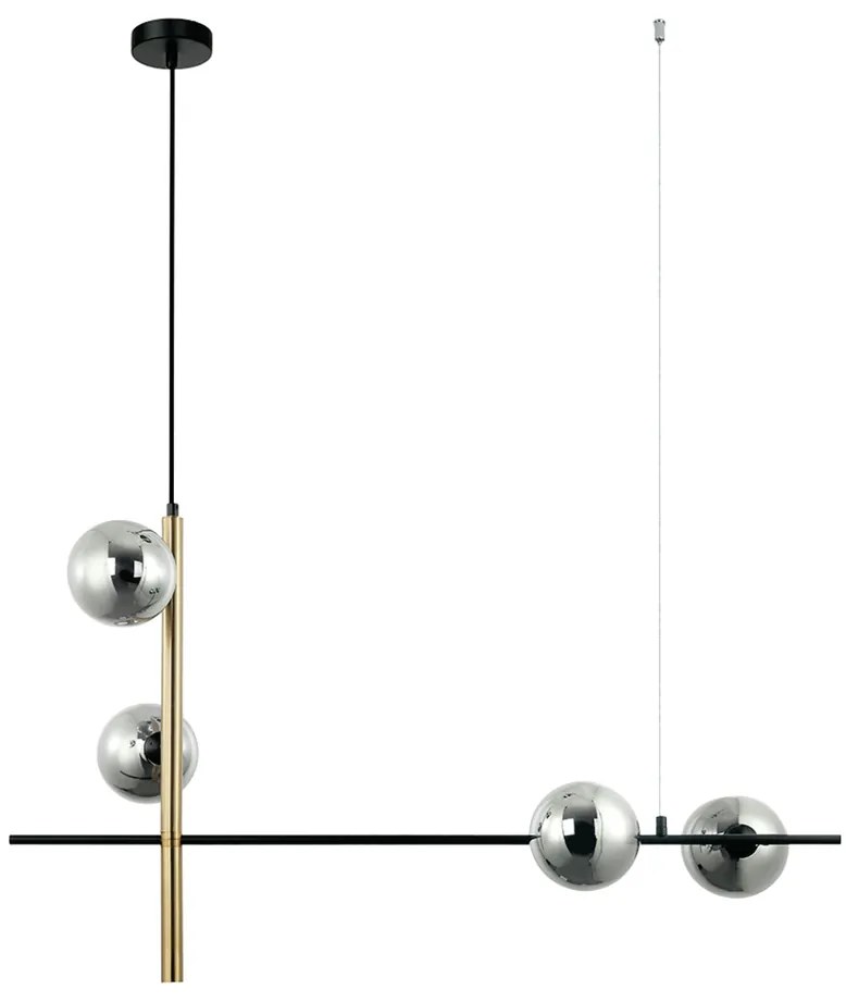 Pendente Bambu Metal Preto E Bronze Vidro Fume 29X92X53Cm 4Xg9 | Bella...