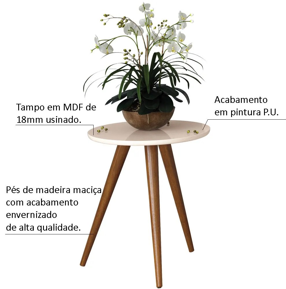 Mesa Lateral Sala de Estar Recepção 44cm Pés Palito Tailân Off White G26 - Gran Belo