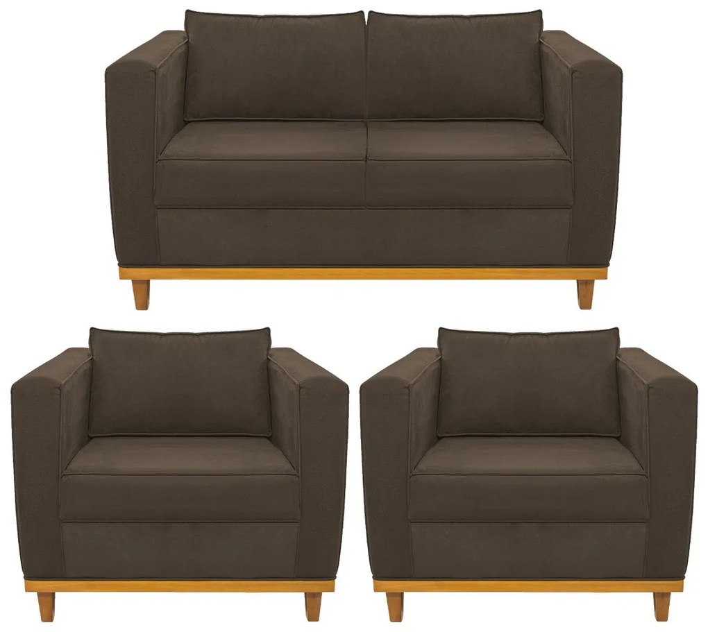 Kit Sofá 2 Lugares e 2 Poltronas Europa Suede Marrom ADJ Decor