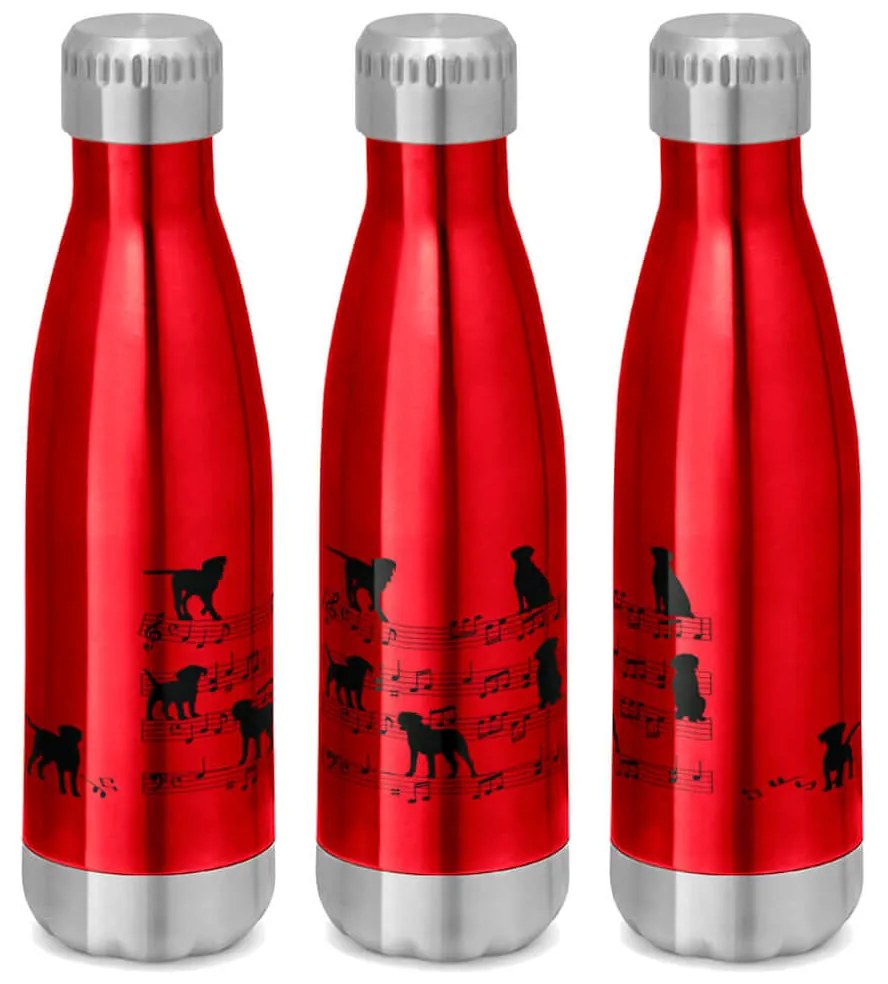 Garrafa Térmica Inox Brilhante 510 ml Cachorro Musical Preto - Vermelho