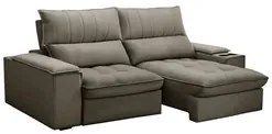 Sofá Retrátil 3 Lugares com Porta Copo 230cm Andes F05 Veludo Marrom -