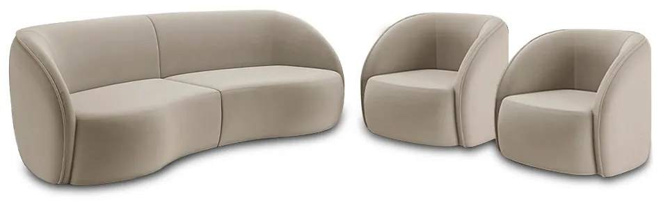 Conjunto Sofá Sala de Estar Bipartido 288cm e 2 Poltronas Clarke Veludo Bege G45 - Gran Belo