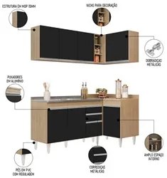 Armário de Cozinha Modulado de Canto Esquerdo 4 Peças CP48 com Pia Ino