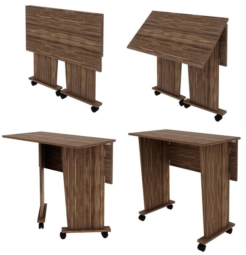 Mesa Dobrável Multiuso Rodas Notebook Home Office Nogal