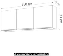 Armário de Cozinha Aéreo 150cm Com 3 Portas Argélia Castanho - Lumil
