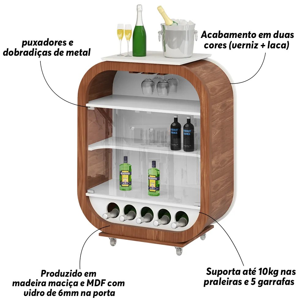 Cristaleira Bar com Nicho Sala de Estar Ateneu Imbuia/Branco G42 - Gran Belo