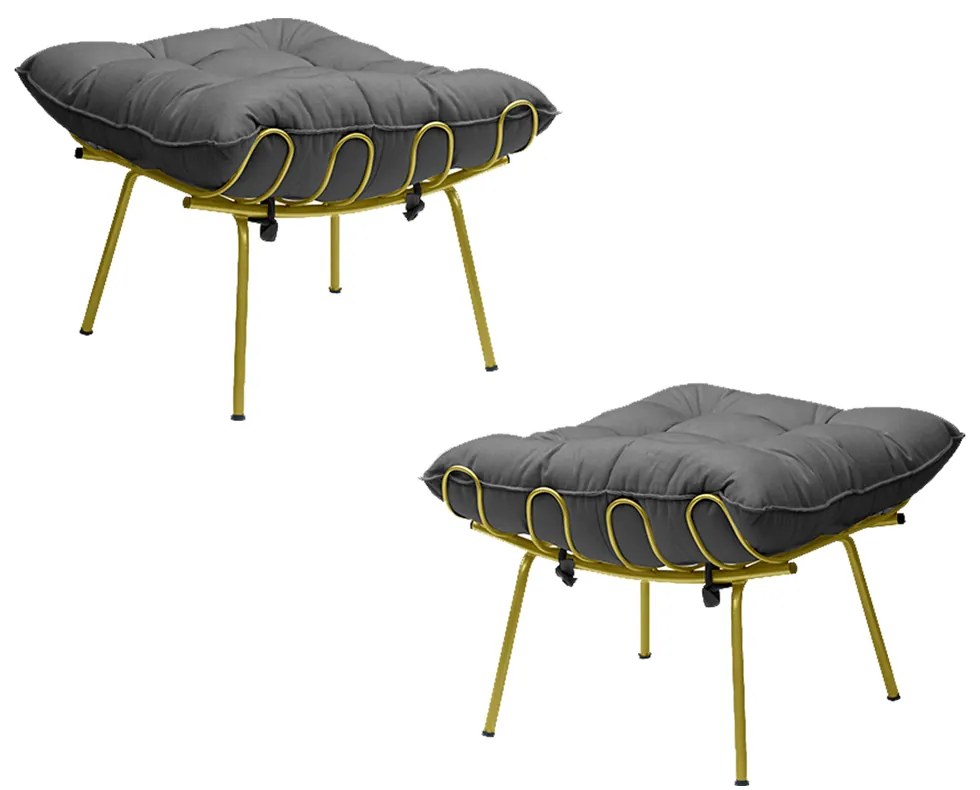 Kit 2 Puff Decorativo Sala de Estar Abel Pés Dourado Suede Cinza G41 - Gran Belo