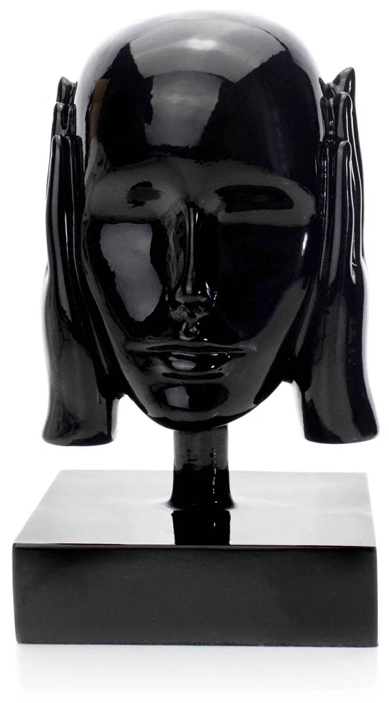 Escultura Máscara Rosto Surdo Em Cerâmica Preto 25x15 Cm - D'Rossi