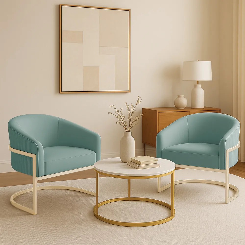 Poltrona Sala Industrial Champanhe Kit 2 Arielle Veludo Cotelê D03 - D'Rossi - Menta