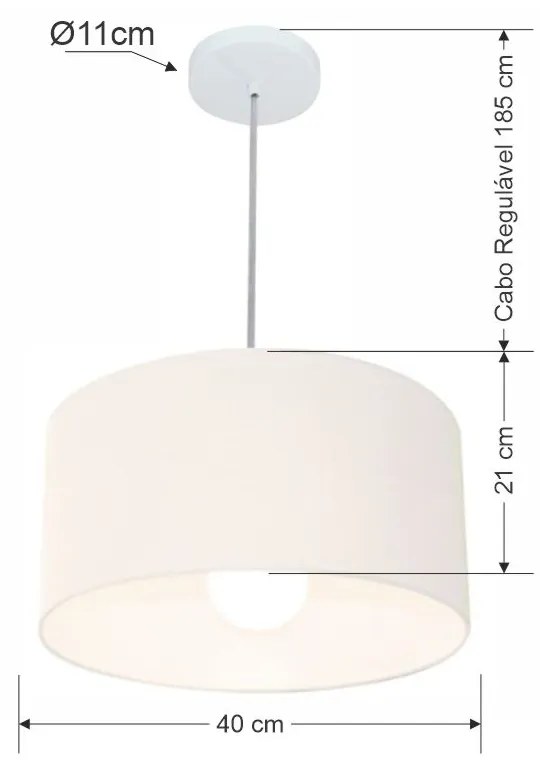 Lustre Pendente Cilíndrico Md-4031 Cúpula em Tecido 40x21cm Branco - Bivolt