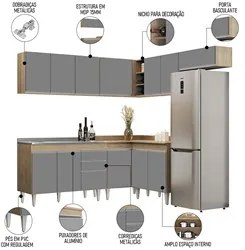 Armário de Cozinha Modulado de Canto 7 Peças CP21 com Pia Inox Castanh