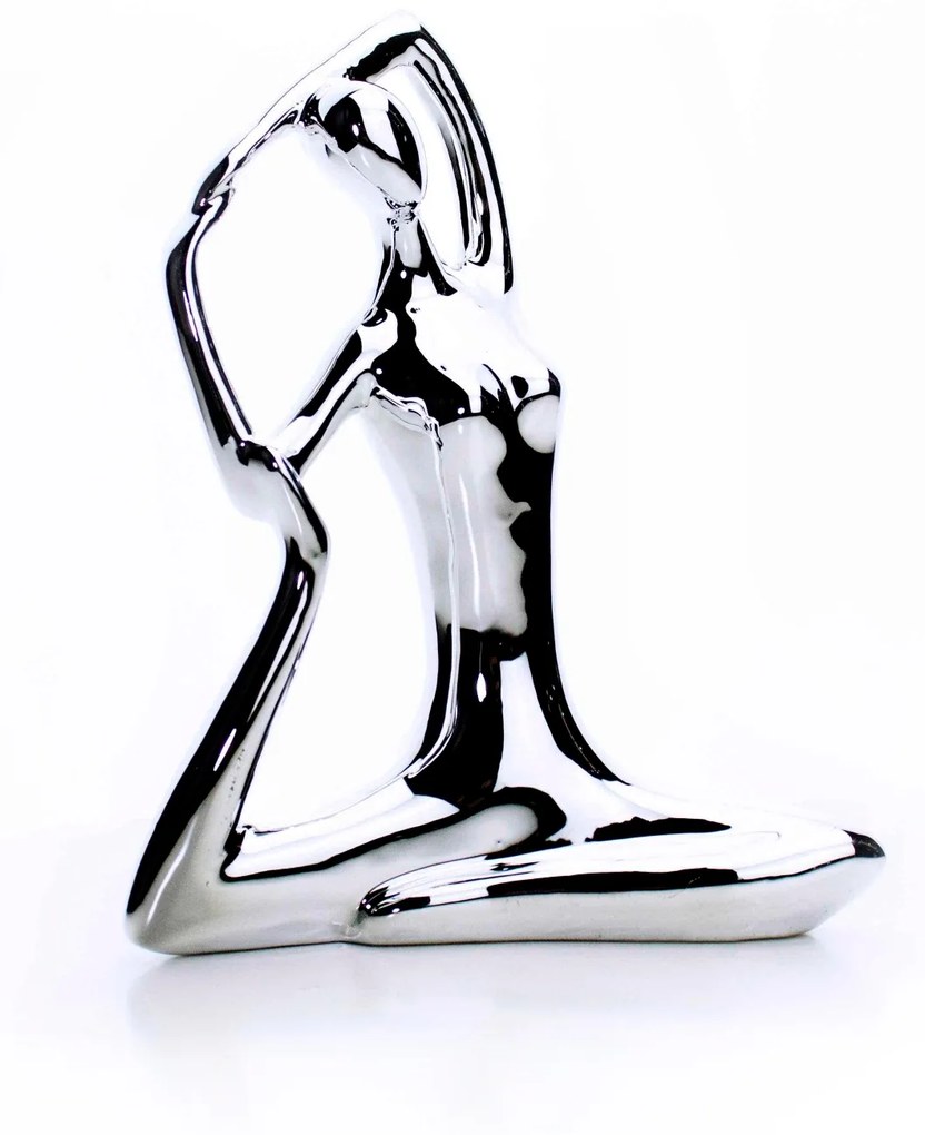 Escultura Yoga Prata Em Porcelana Pose Pombo Real 20x16 Cm - D'Rossi