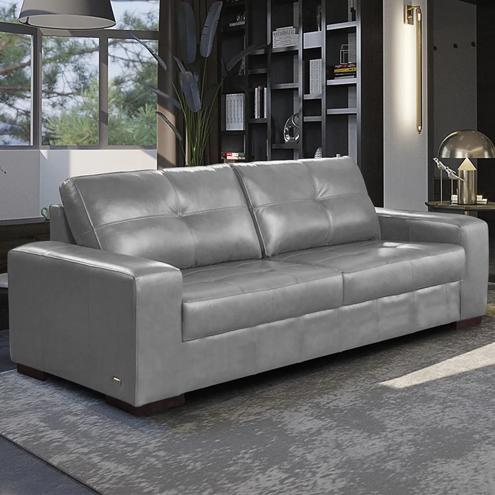 Sofá Decorativo 2 Lugares Turim 150cm Couro Cinza G58 - Gran Belo
