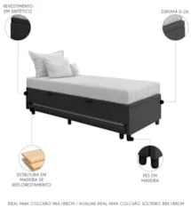 Bicama Box Baú Solteirão 96x203cm Samy S05 Sintético Preto - Mpozenato