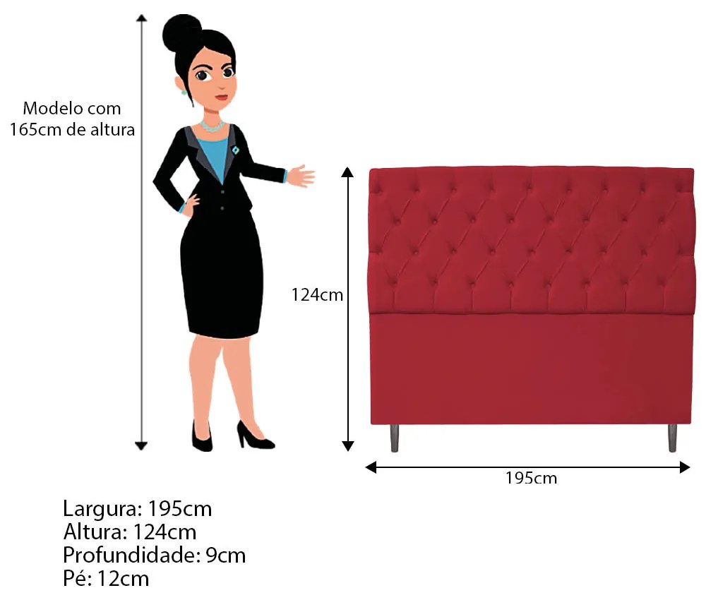 Kit Cabeceira e Calçadeira Liverpool 195 cm King Size Suede Vermelho - ADJ Decor