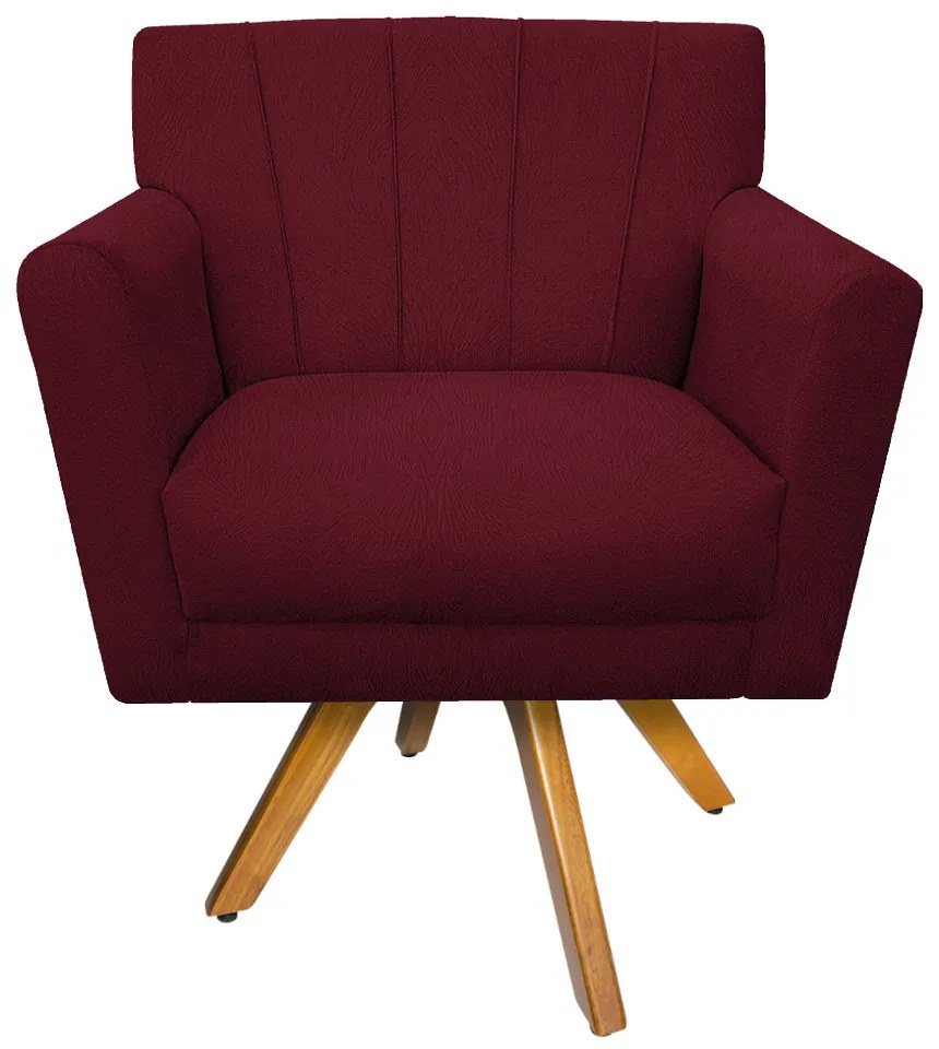 Poltrona Laura Base Giratória de Madeira Suede Bordô - ADJ Decor